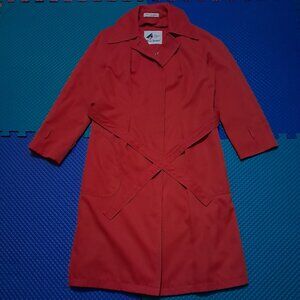 Misty Harbor Bright Red Trench Coat with Attached Belt